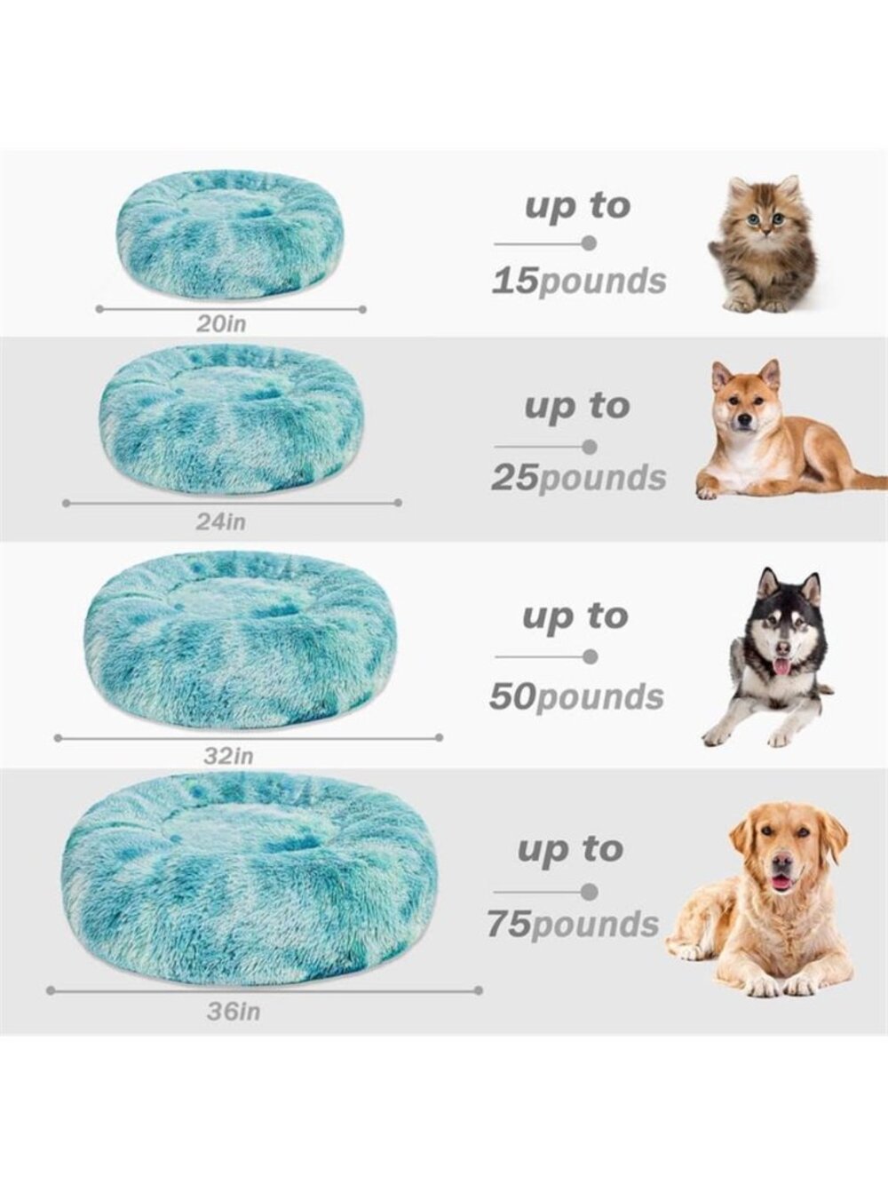 Calming Donut Pet Bed for Small Dogs 20"x20" Anti-Anxiety Plush - Picture 2 of 7